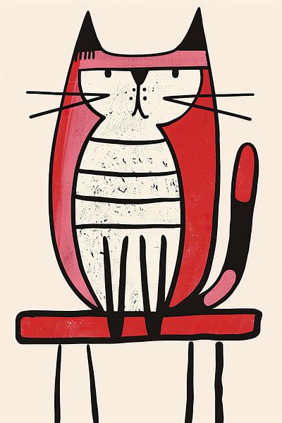 Stilisierte Katze | Schwanz aus roten Streifen von Moderne Kollektion