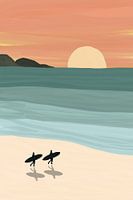 Scène de surf sur une plage tropicale