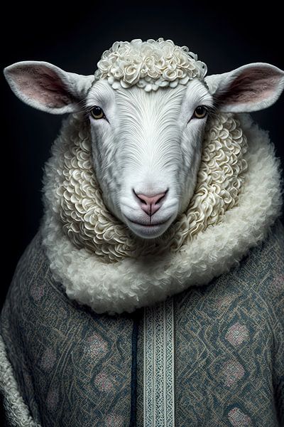 Warm winter schaap dierenportret van Vlindertuin-Art