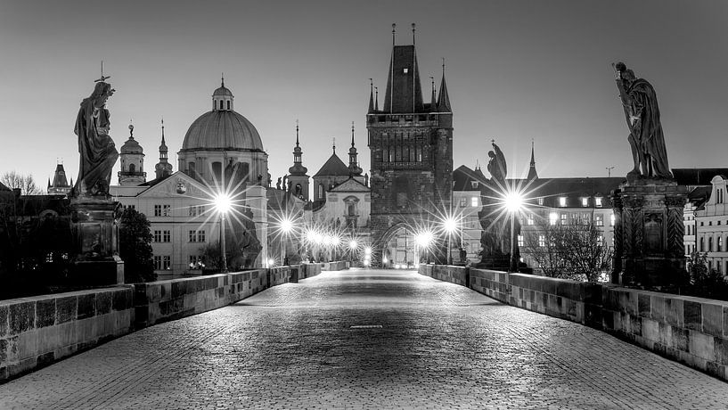 Sunrise in Prague with Charles Bridge in Black and White by Henk Meijer Photography