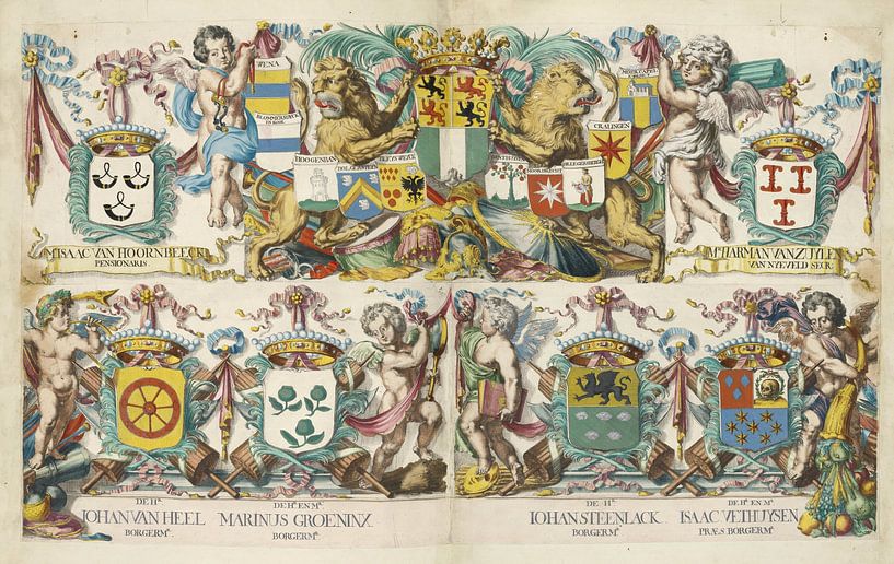 Oben die Karte von Rotterdam aus dem Jahr 1694, Romeyn de Hooghe von Meisterhafte Meister