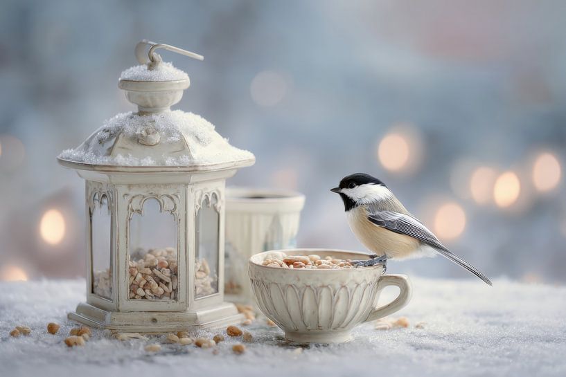 Großmeise bei Winterlaterne Beruhigungsfoto von Joriali Fotografie und Gemälde