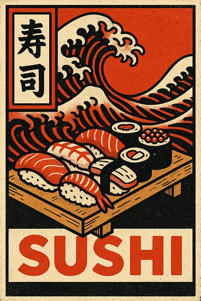 Retro Sushi Poster – Vintage Japanese Food Art Print by Travel Shop