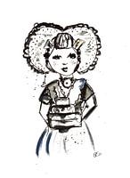 Dessin à l'encre Fille zélandaise avec gâteau