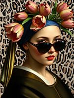 Mädchen mit den Tulpen | Porträt eines Mädchens mit Tulpen auf dem Kopf