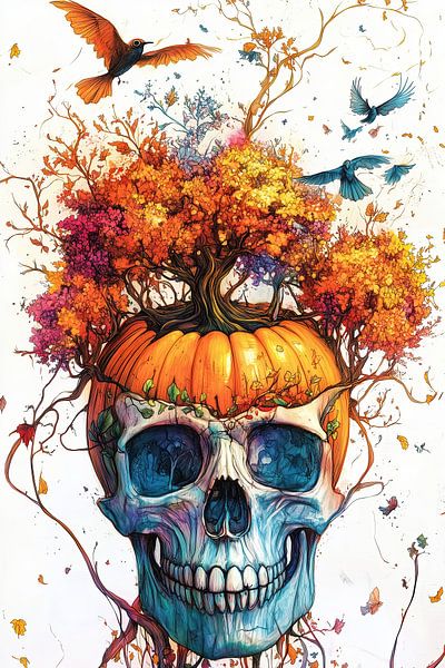 Crâne avec tête de citrouille par Mel Digital Art