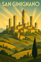 San Gimignano Towers – Vintage Art Deco Wall Art