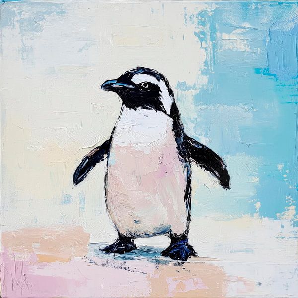 Schlauer Pinguin auf Buntuntergrund von Poster Art Shop