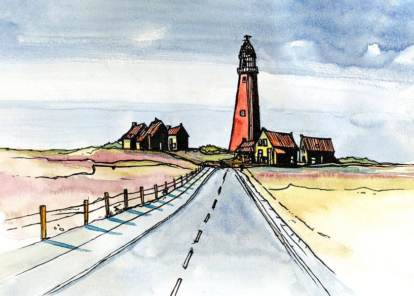Texel Eierland Lighthouse | Handmade Watercolour Painting by WatercolorWall