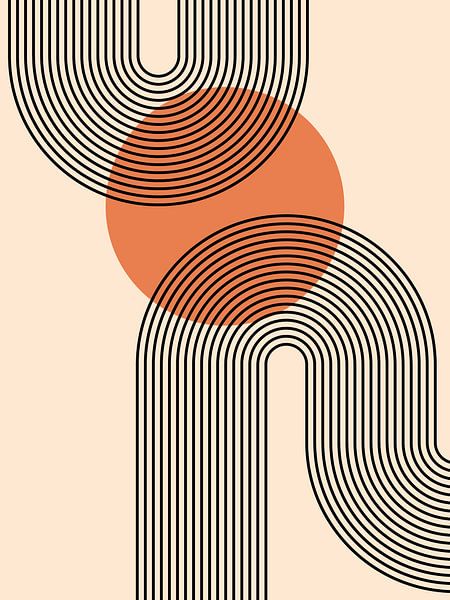 Modern Abstrakt Japandi Geometrisch Linie Kurve Regenbogen Sonne von Mad Dog Art