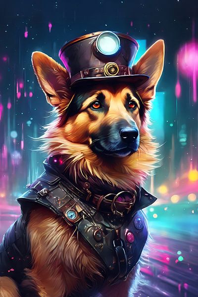 Steampunk Schäferhund Digital Art Aquarell Stil von LOOKZY