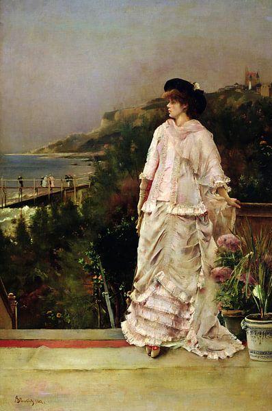 Alfred Emile Stevens,Frau auf einer Terrasse von finemasterpiece