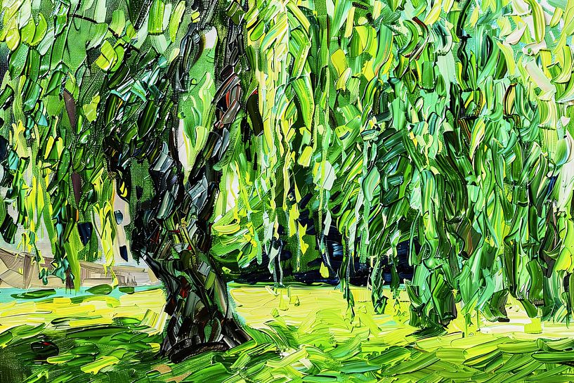 Forest landscape with weeping willow by Frank Heinz