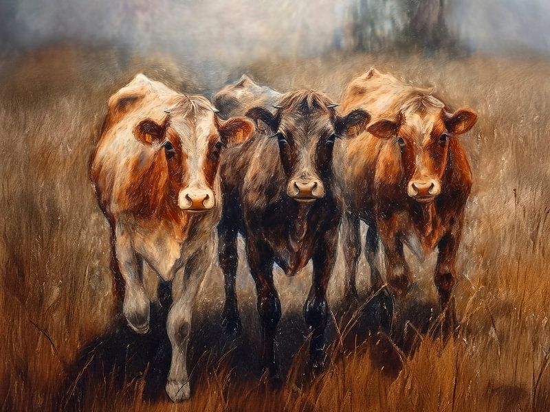 3 Kuhkälber auf der Wiese von Marjolein Deelen