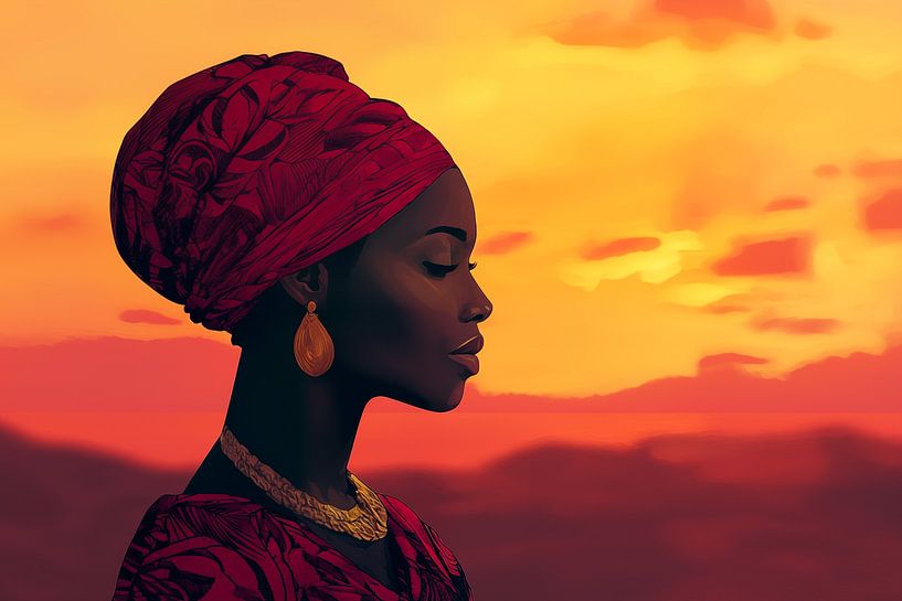 Femme africaine au coucher du soleil par Cafe Noir