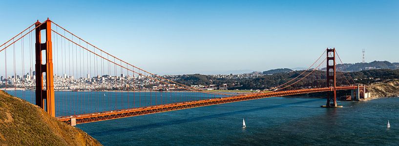Panorama Wahrzeichen Golden Gate Bridge rot mit Blick auf  San Francisco von Dieter Walther