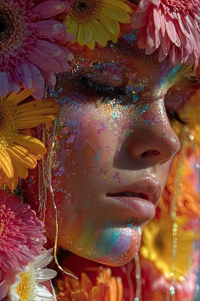 Frau mit Blumendruck von Egon Zitter