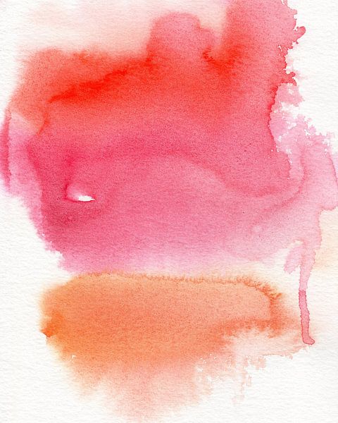 Abstraktes buntes Aquarell in leuchtendem Rot, Rosa und Orange von Dina Dankers