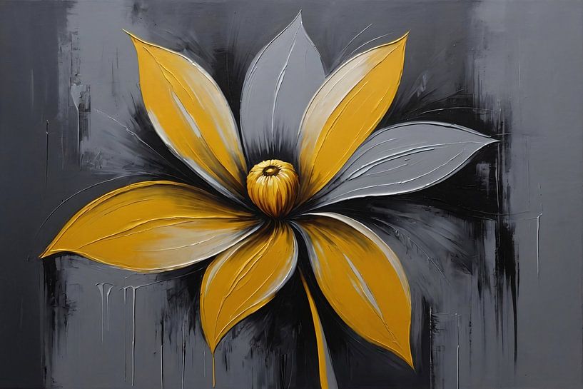 Abstrakte goldene Blüte auf grauer Leinwand von Art & Soul Creations