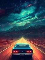 muscle car in mars with moon space world earth