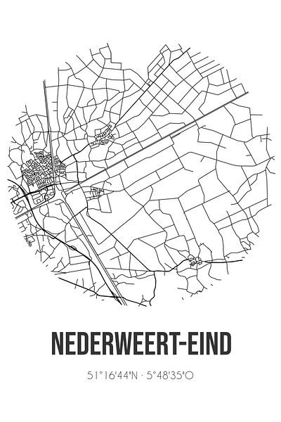Nederweert-Eind (Limburg) | Carte | Noir et blanc par Affiches de lieux