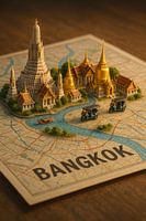 Bangkok 3D Karte Diorama - Miniatur-Tempel und Tuk-Tuks