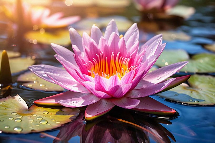 Seerosen in einem Teich im Sonnenlicht von ARTemberaubend