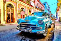 Blauer Chevrolet auf den Straßen von Havanna, Kuba