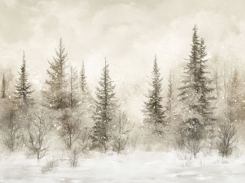 Rustic Winter Forest Painting by Your unique art