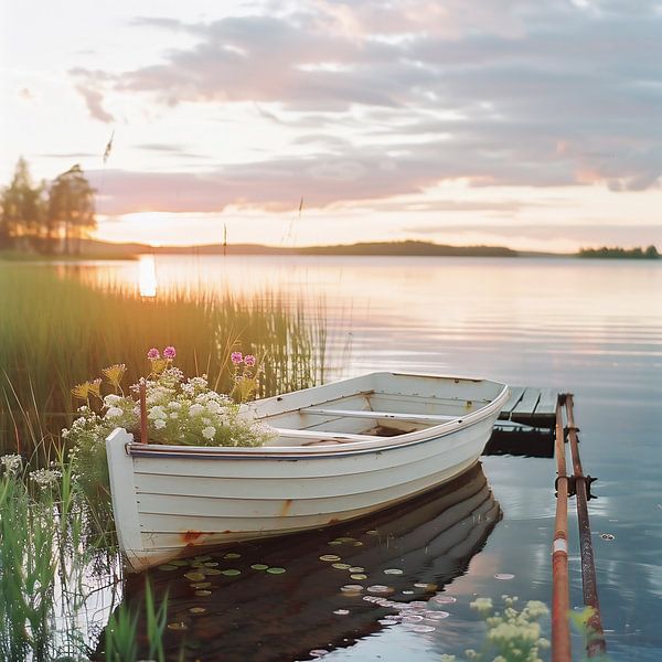 Blaues Wasser, einsames Boot von fernlichtsicht