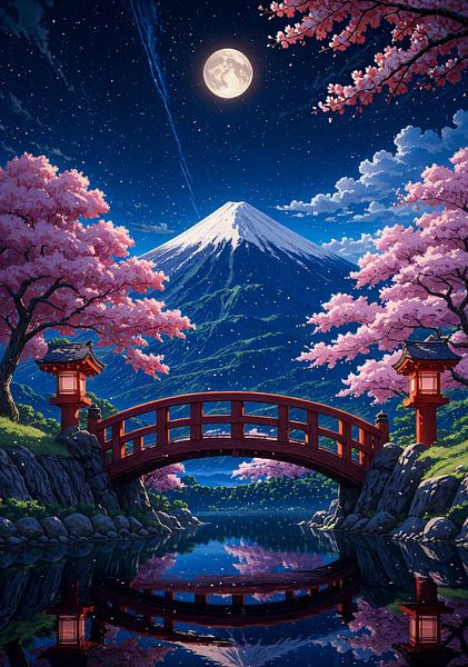 Sakura Cherry Blossom Mount Fuji Japan by Ruzerin