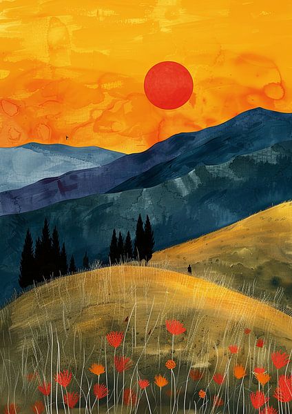 Mond Landschaft Natur Berge Expressionismus No 3 von Niklas Maximilian