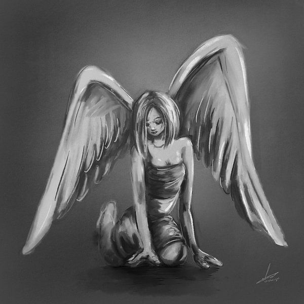 Angel in black white and blue by Emiel de Lange