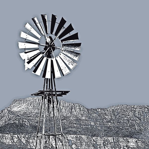 ein Western Windrad in Südafrika monochrome mixed media von Werner Lehmann
