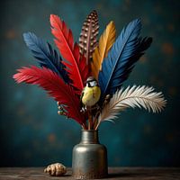 Die gefiederte Vase - Naturfantasie mit Farben und Vogel
