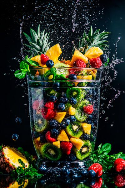 Frisch geschnittene Früchte mit Splash-Effekt von Poster Art Shop