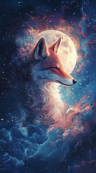 Fuchs im kosmischen Licht bei Vollmond von Eva Lee