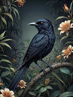 Botanical bird collection - Black crow