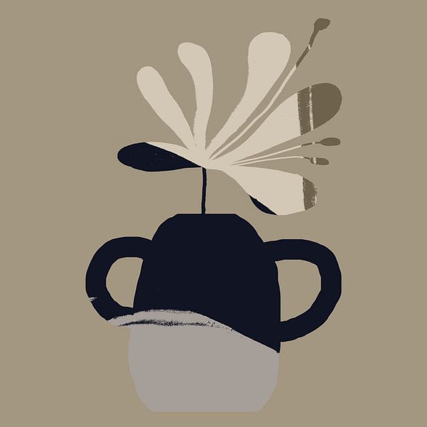 Blume in Vase. Boho Retro Abstraktes Stilleben Nr. 5 von Dina Dankers