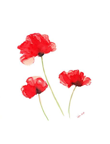 Trois coquelicots rouges par Karen Kaspar