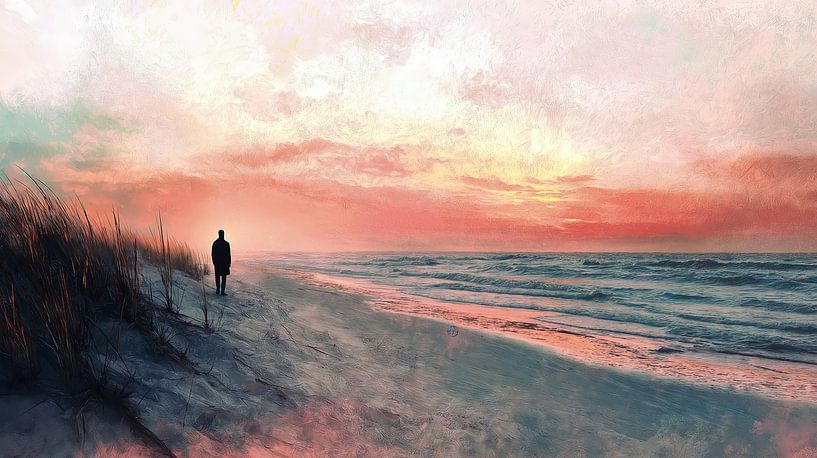 Mann am Strand bei Sonnenuntergang von Frank Heinz