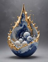 Glazen vaas met delfts blauw stenen en goud