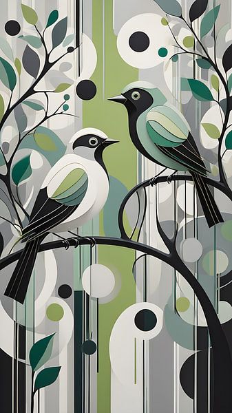 Motif moderne d'oiseaux sur des branches par Bart Veeken