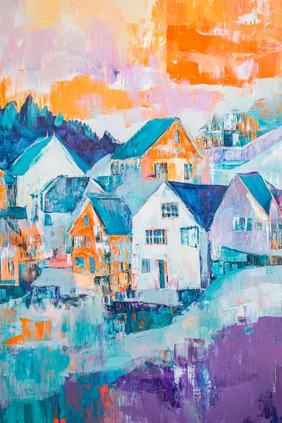 Colourful landscape of houses in a play of colours by Poster Art Shop