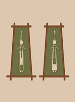 Abstrakte Illustration von Thai-Puppen im Kostüm in grün und beige