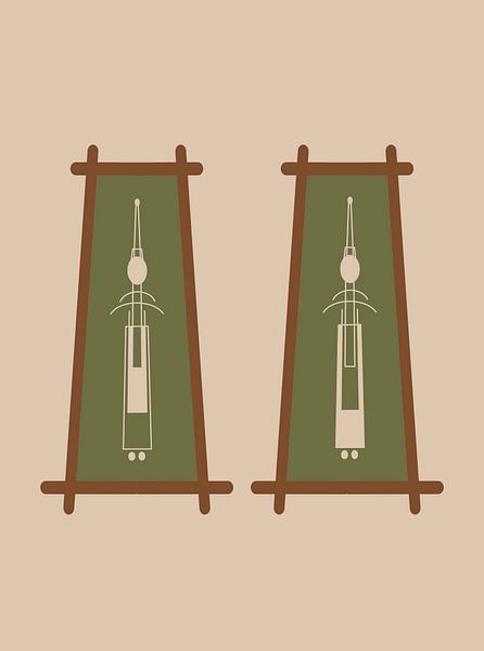 Abstrakte Illustration von Thai-Puppen im Kostüm in grün und beige von UMA Digital NL