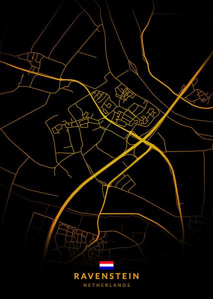 Ravenstein Stadtplan Modern Schwarz Gold von Kenda Maruyama