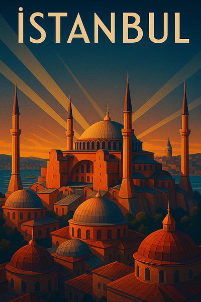 Art mural vintage d'Istanbul - Coucher de soleil sur Sainte-Sophie par Travel Shop