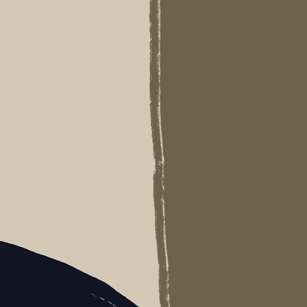 Abstracte vormen en lijnen in kaki, wit en zwart. van Dina Dankers