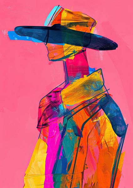 Frau mit Hut | Bunte Frau mit Hut von ARTEO Gemälde
